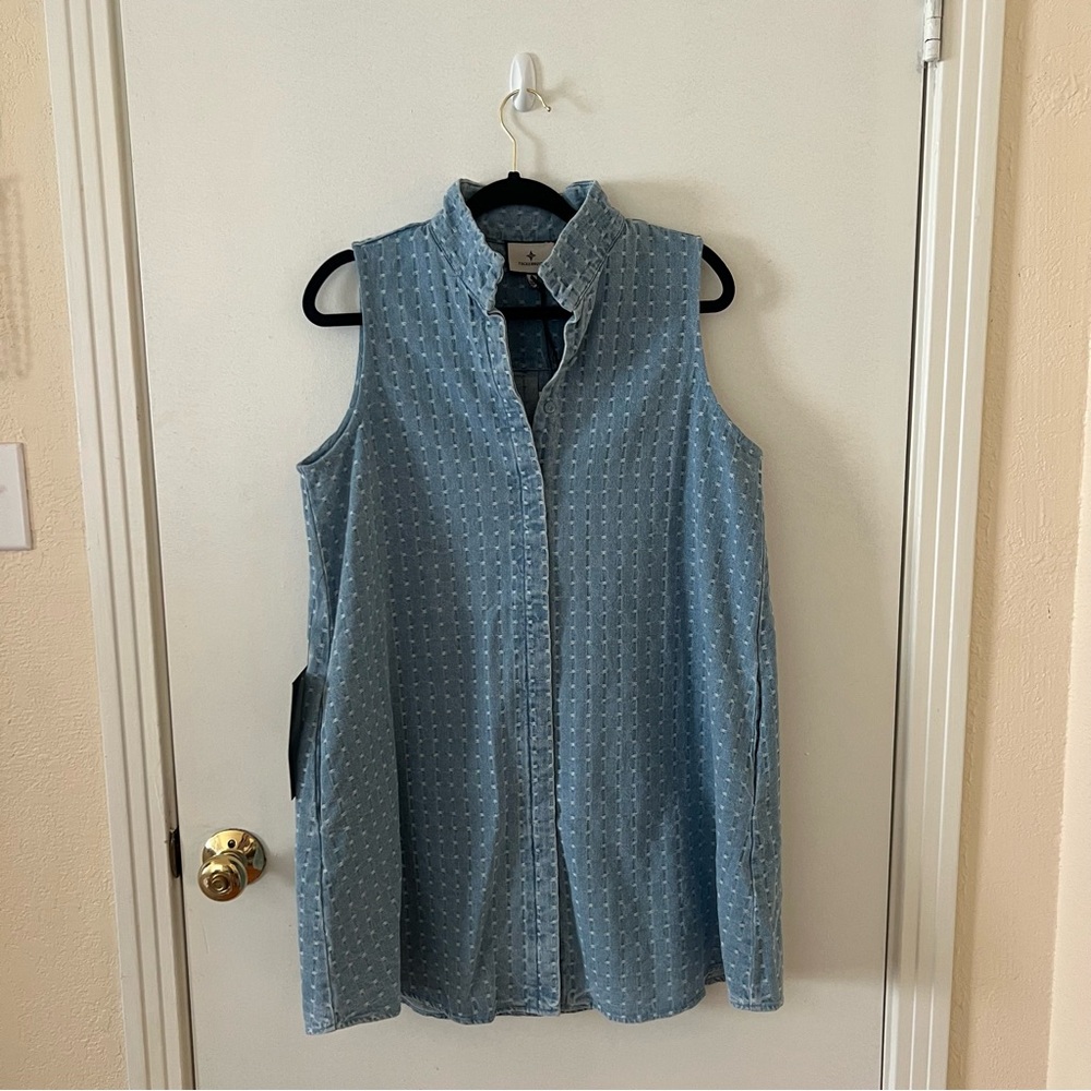 NWT Tuckernuck Light Wash Denim Dot Sleeveless Charlie Dress - Picture 2 of 7